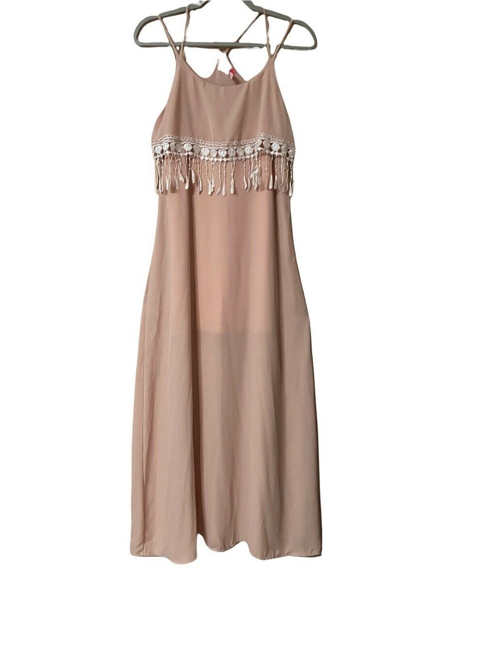 Peach Royal Pink orange Casual maxi long Dress sz small halter neck